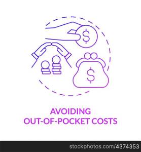 Avoiding out of pocket costs purple gradient concept icon. Corporate coverage program abstract idea thin line illustration. Isolated outline drawing. Roboto-Medium, Myriad Pro-Bold fonts used. Avoiding out of pocket costs purple gradient concept icon