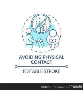 Avoiding physical contact turquoise concept icon. Sign of domestic violence. Symptom of abuse. Child safety idea thin line illustration. Vector isolated outline RGB color drawing. Editable stroke. Avoiding physical contact turquoise concept icon