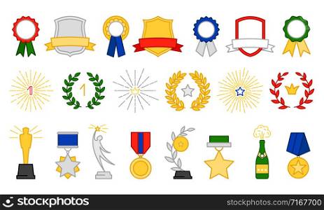 Award and prize symbols, vector icons set on white background. Award and prize icons