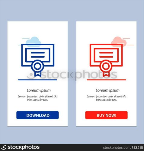 Award, Certificate, Degree, Diploma Blue and Red Download and Buy Now web Widget Card Template