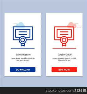 Award, Certificate, Degree, Diploma Blue and Red Download and Buy Now web Widget Card Template