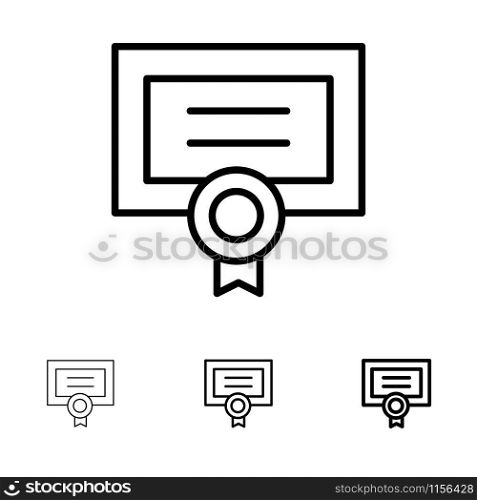 Award, Certificate, Degree, Diploma Bold and thin black line icon set