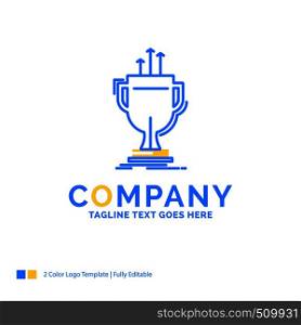 award, competitive, cup, edge, prize Blue Yellow Business Logo template. Creative Design Template Place for Tagline.