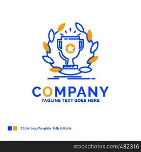 award, cup, prize, reward, victory Blue Yellow Business Logo template. Creative Design Template Place for Tagline.