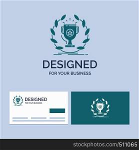 award, cup, prize, reward, victory Business Logo Glyph Icon Symbol for your business. Turquoise Business Cards with Brand logo template.. Vector EPS10 Abstract Template background