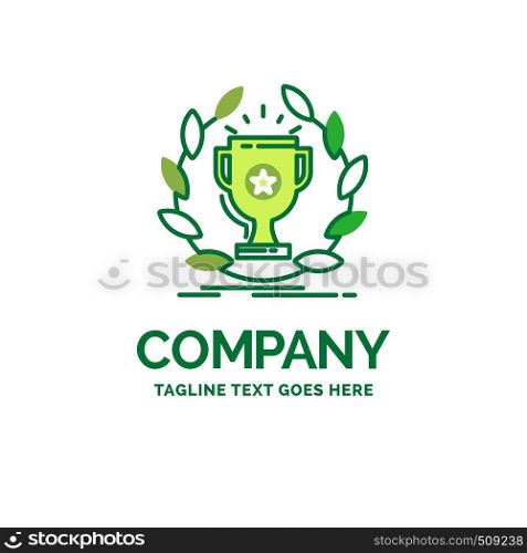 award, cup, prize, reward, victory Flat Business Logo template. Creative Green Brand Name Design.