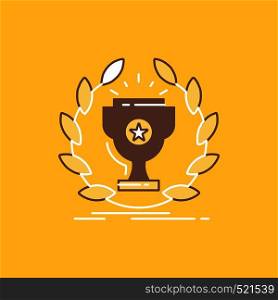 award, cup, prize, reward, victory Flat Line Filled Icon. Beautiful Logo button over yellow background for UI and UX, website or mobile application. Vector EPS10 Abstract Template background