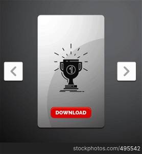 award, cup, prize, reward, victory Glyph Icon in Carousal Pagination Slider Design & Red Download Button. Vector EPS10 Abstract Template background