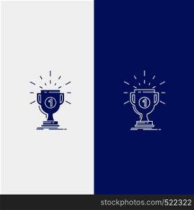 award, cup, prize, reward, victory Line and Glyph web Button in Blue color Vertical Banner for UI and UX, website or mobile application. Vector EPS10 Abstract Template background