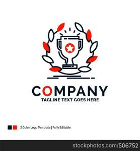 award, cup, prize, reward, victory Logo Design. Blue and Orange Brand Name Design. Place for Tagline. Business Logo template.