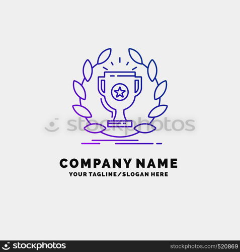 award, cup, prize, reward, victory Purple Business Logo Template. Place for Tagline. Vector EPS10 Abstract Template background