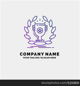 award, cup, prize, reward, victory Purple Business Logo Template. Place for Tagline. Vector EPS10 Abstract Template background