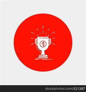 award, cup, prize, reward, victory White Glyph Icon in Circle. Vector Button illustration. Vector EPS10 Abstract Template background
