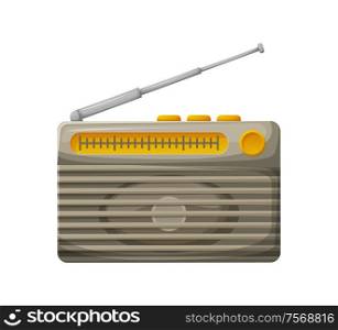 Award for best radio station vector, silver and gold prize with antenna. Isolated icon of retro receiver, communication broadcast of mass media info. Award for Best Radio Station, Silver and Gold