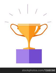 Award for winner, prize cup made of gold standing on pedestal vector. Isolated icon of trophy for champion. Triumph of victory and reward for hard work. Symbol of success flat style illustration. Award for winner, prize cup made of gold