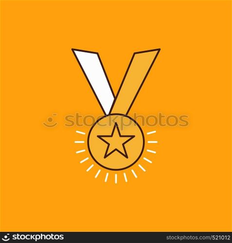 Award, honor, medal, rank, reputation, ribbon Flat Line Filled Icon. Beautiful Logo button over yellow background for UI and UX, website or mobile application. Vector EPS10 Abstract Template background