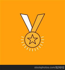 Award, honor, medal, rank, reputation, ribbon Flat Line Filled Icon. Beautiful Logo button over yellow background for UI and UX, website or mobile application. Vector EPS10 Abstract Template background