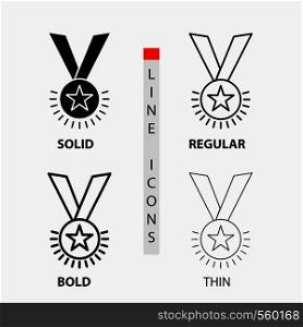 Award, honor, medal, rank, reputation, ribbon Icon in Thin, Regular, Bold Line and Glyph Style. Vector illustration. Vector EPS10 Abstract Template background
