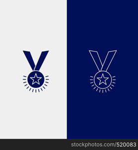 Award, honor, medal, rank, reputation, ribbon Line and Glyph web Button in Blue color Vertical Banner for UI and UX, website or mobile application. Vector EPS10 Abstract Template background