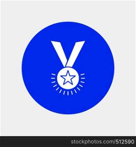 Award, honor, medal, rank, reputation, ribbon White Glyph Icon in Circle. Vector Button illustration. Vector EPS10 Abstract Template background