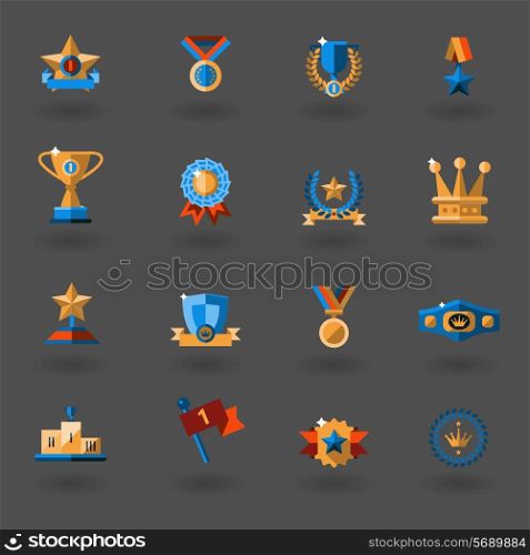 Award icons flat set of champion cup winner prophy isolated vector illustration
