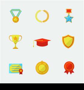 Award icons flat set of winner first place laurel wreath isolated vector illustration
