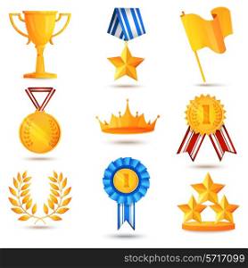 Award icons set of trophy medal winner prize champion cup isolated vector illustration