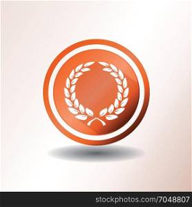 Award Laurel Wreath Icon In Flat Design. Illustration of an orange badge with award laurel wreath, in flat design