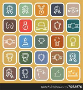 Award line flat icons on brown background, stock vector