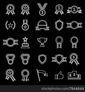 Award line icons on black background, stock vector