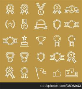 Award line icons on brown background, stock vector