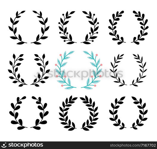 Award luarel symbols, winner prize vector icons isolated on white background. Award luarel set