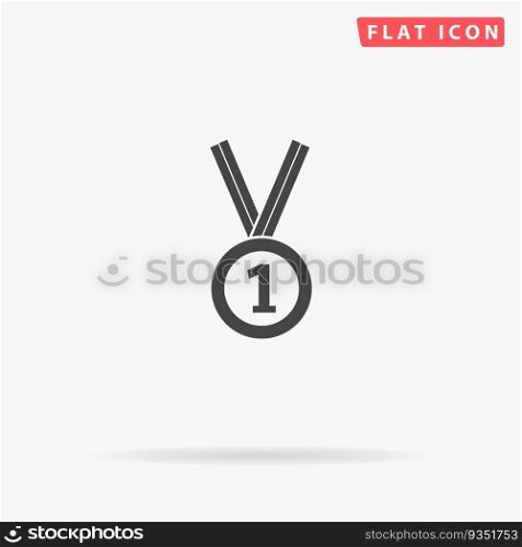 Award medal with ribbon. Simple flat black symbol. Vector illustration pictogram
