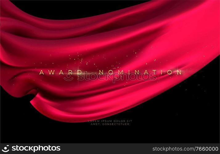 Award nomination ceremony with luxurious red flying silk wavy background with gold glitter and sparkle. Vector illustration EPS10. Award nomination ceremony with luxurious red flying silk wavy background with gold glitter and sparkle. Vector illustration