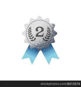 Award ribbon silver medal number second , 2nd success ch&ion achievement award icon isolated vector illustration