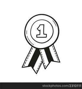 Award rosette doodle icon. Hand drawn medal with first place as winner concept. Vector sketch illustration on white background.. Award rosette doodle icon. Hand drawn medal with first place as winner concept. Vector sketch illustration on white background