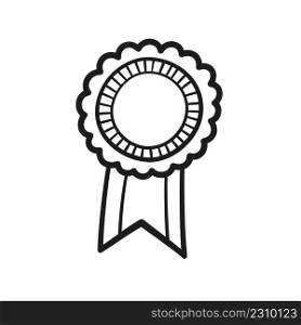 Award rosette doodle icon. Hand drawn medal with first place as winner concept. Vector sketch illustration on white background.. Award rosette doodle icon. Hand drawn medal with first place as winner concept. Vector sketch illustration on white background