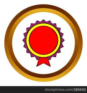Award rosette vector icon in golden circle, cartoon style isolated on white background. Award rosette vector icon, cartoon style
