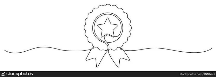 Award star badge continuous line art drawing. Vector illustration isolated on white.. Award star badge continuous line art drawing.