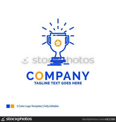 award, trophy, prize, win, cup Blue Yellow Business Logo template. Creative Design Template Place for Tagline.