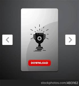 award, trophy, prize, win, cup Glyph Icon in Carousal Pagination Slider Design & Red Download Button. Vector EPS10 Abstract Template background