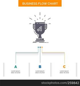 award, trophy, win, prize, first Business Flow Chart Design with 3 Steps. Glyph Icon For Presentation Background Template Place for text.
