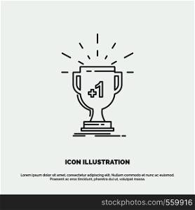 award, trophy, win, prize, first Icon. Line vector gray symbol for UI and UX, website or mobile application. Vector EPS10 Abstract Template background