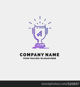 award, trophy, win, prize, first Purple Business Logo Template. Place for Tagline. Vector EPS10 Abstract Template background