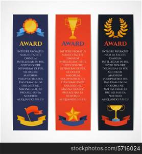 Award vertical banner set with winner prizes champion cups isolated vector illustration