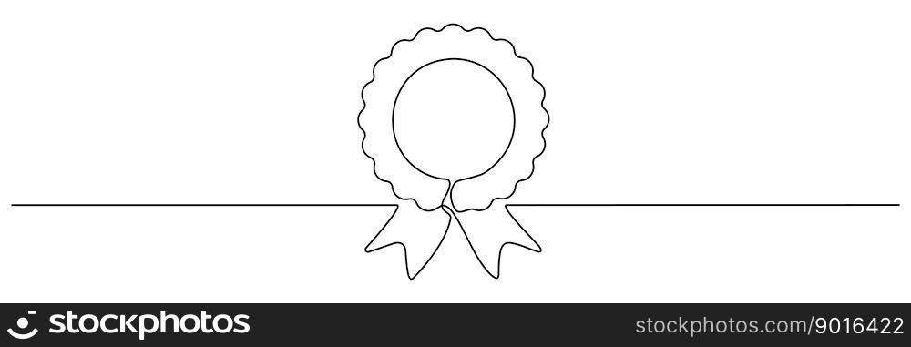 Award win ribbon continuous line art drawn. Certificate badge contour line. Vector illustration isolated on white.. Award win ribbon continuous line art drawn.