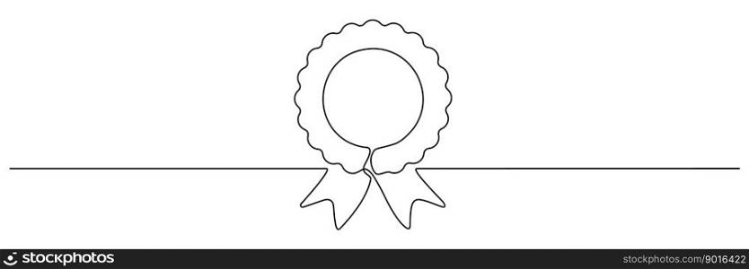 Award win ribbon continuous line art drawn. Certificate badge contour line. Vector illustration isolated on white.. Award win ribbon continuous line art drawn.