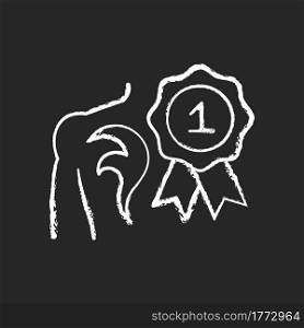 Award winning tattoo chalk white icon on dark background. Tattoo meeting and exhibition to find best master. Professionals fighting for prize. Isolated vector chalkboard illustration on black. Award winning tattoo chalk white icon on dark background