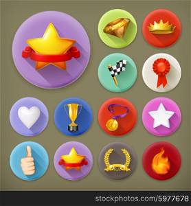 Awards and achievement, long shadow icon set