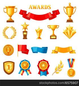 Awards and trophy icons set. Reward items for sports or corporate competitions.. Awards and trophy icons set.
